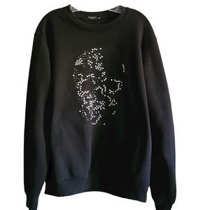 BOLONGARO Trevor Black Studded Skull Fleece Crew Neck Sweatshirt Men's Size XL